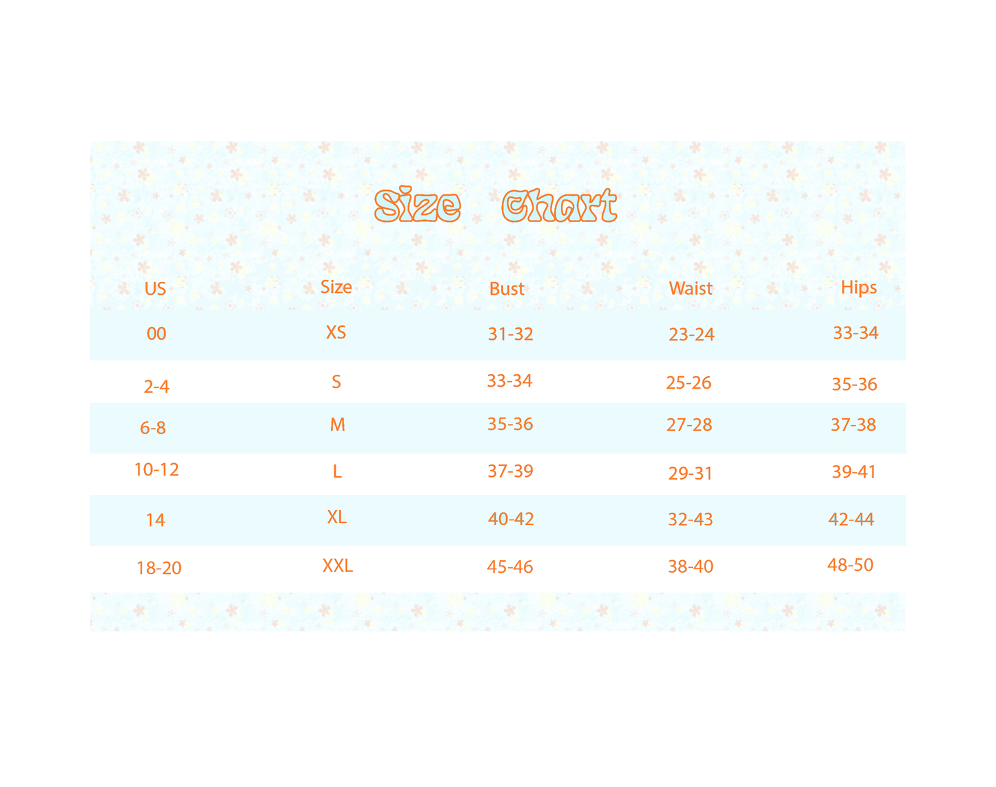 Billie Brooks size chart